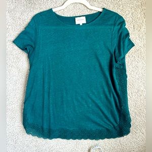 Sezane linen tee with lace trim - size L - forest green